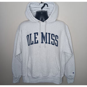 Ole Miss Rebels Men’s Medium Hoodie Gray Sweatshirt Champion Reverse Weave Hvwt
